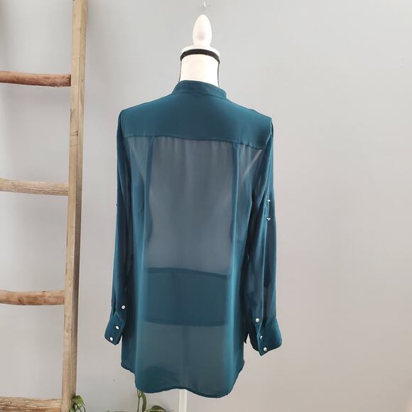 Express Women's Green Sheer Pullover Long Sleeve Top Size M - Picture 2 of 9